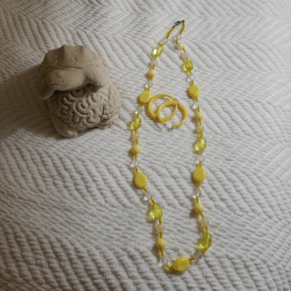 Set of Yellow earrings and long Necklace